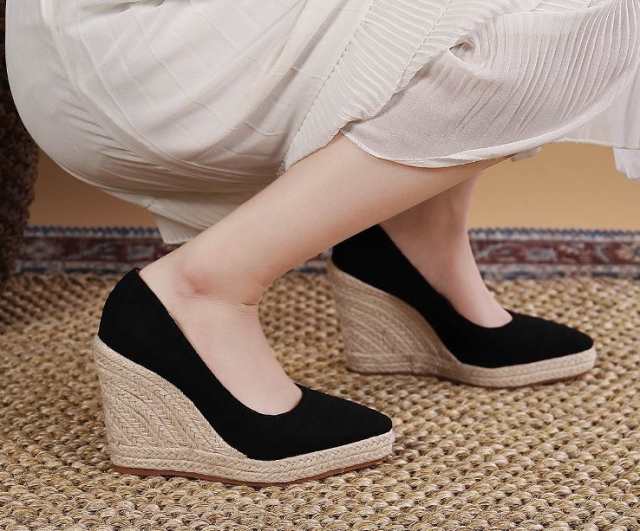 厚底 パンプス ハイヒール ウェッジソール パンプス 10CMヒール コンフォート レディース 脚長 リラックス スエード調 22-26CM 