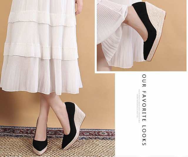 厚底 パンプス ハイヒール ウェッジソール パンプス 10CMヒール コンフォート レディース 脚長 リラックス スエード調 22-26CM 