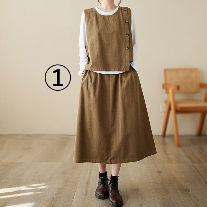 セットアップ レディース サイドボタン ベスト スカート 2点セット 女子会 60代 きれいめ 40代 お出かけ 30代 旅行 50代 春秋 カジュアル 