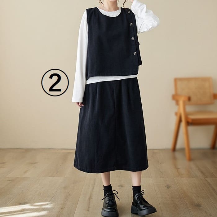 セットアップ レディース サイドボタン ベスト スカート 2点セット 女子会 60代 きれいめ 40代 お出かけ 30代 旅行 50代 春秋 カジュアル 