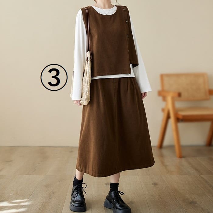 セットアップ レディース サイドボタン ベスト スカート 2点セット 女子会 60代 きれいめ 40代 お出かけ 30代 旅行 50代 春秋 カジュアル 