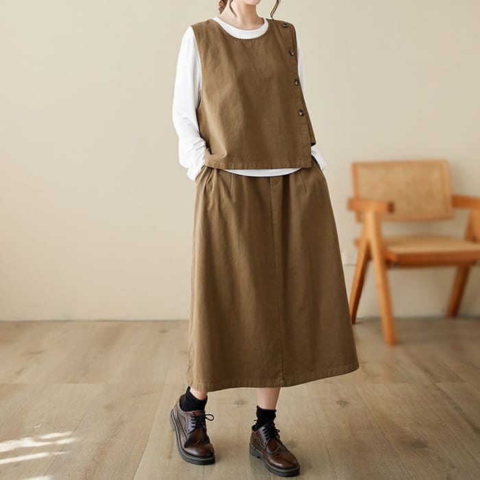 セットアップ レディース サイドボタン ベスト スカート 2点セット 女子会 60代 きれいめ 40代 お出かけ 30代 旅行 50代 春秋 カジュアル 