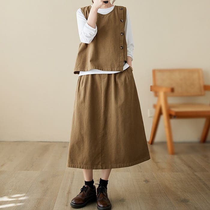 セットアップ レディース サイドボタン ベスト スカート 2点セット 女子会 60代 きれいめ 40代 お出かけ 30代 旅行 50代 春秋 カジュアル 