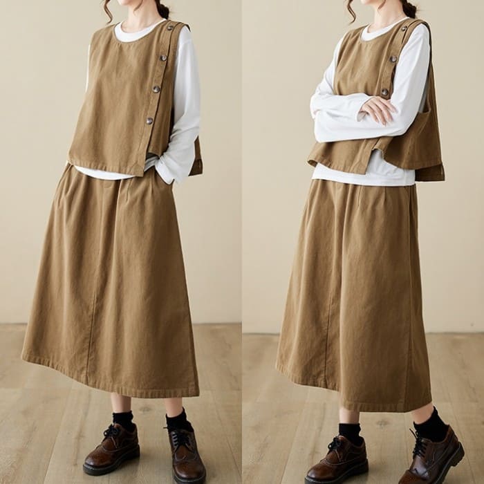 セットアップ レディース サイドボタン ベスト スカート 2点セット 女子会 60代 きれいめ 40代 お出かけ 30代 旅行 50代 春秋 カジュアル 