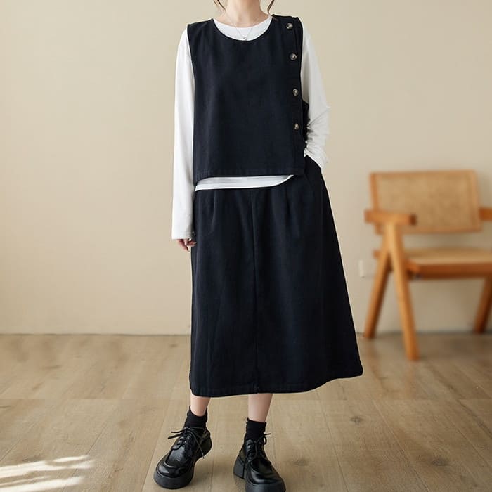 セットアップ レディース サイドボタン ベスト スカート 2点セット 女子会 60代 きれいめ 40代 お出かけ 30代 旅行 50代 春秋 カジュアル 