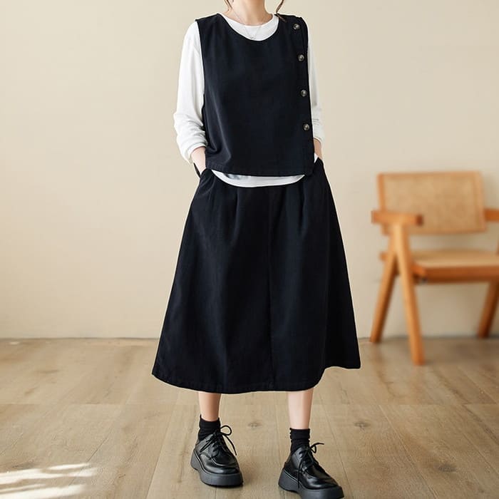 セットアップ レディース サイドボタン ベスト スカート 2点セット 女子会 60代 きれいめ 40代 お出かけ 30代 旅行 50代 春秋 カジュアル 
