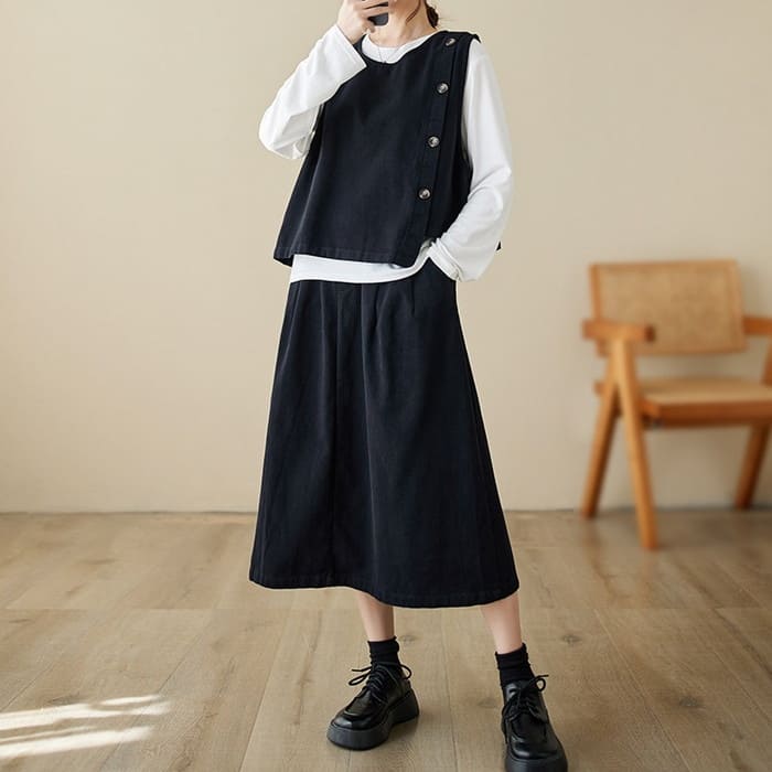 セットアップ レディース サイドボタン ベスト スカート 2点セット 女子会 60代 きれいめ 40代 お出かけ 30代 旅行 50代 春秋 カジュアル 