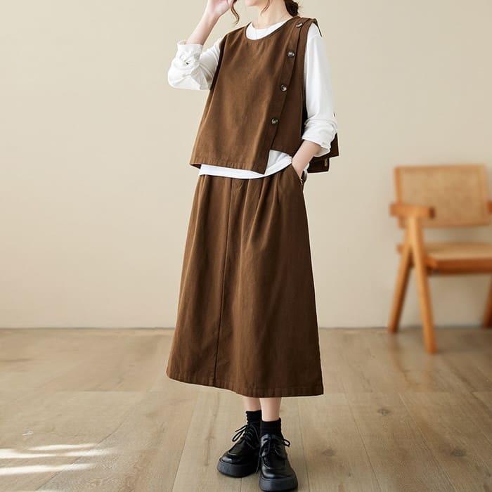 セットアップ レディース サイドボタン ベスト スカート 2点セット 女子会 60代 きれいめ 40代 お出かけ 30代 旅行 50代 春秋 カジュアル 