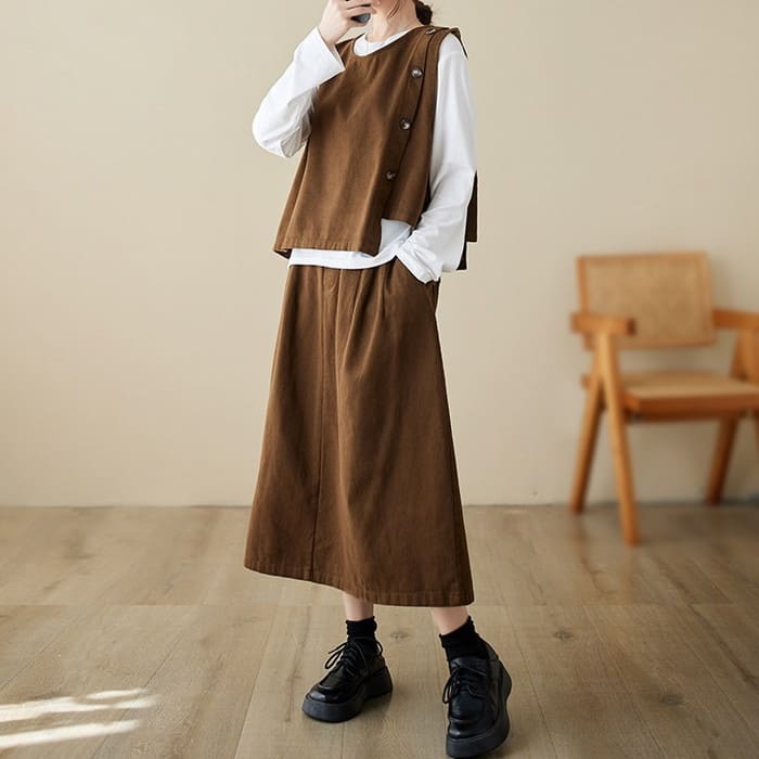セットアップ レディース サイドボタン ベスト スカート 2点セット 女子会 60代 きれいめ 40代 お出かけ 30代 旅行 50代 春秋 カジュアル 