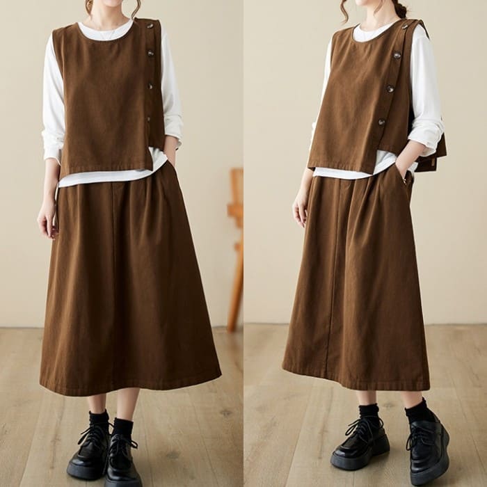 セットアップ レディース サイドボタン ベスト スカート 2点セット 女子会 60代 きれいめ 40代 お出かけ 30代 旅行 50代 春秋 カジュアル 
