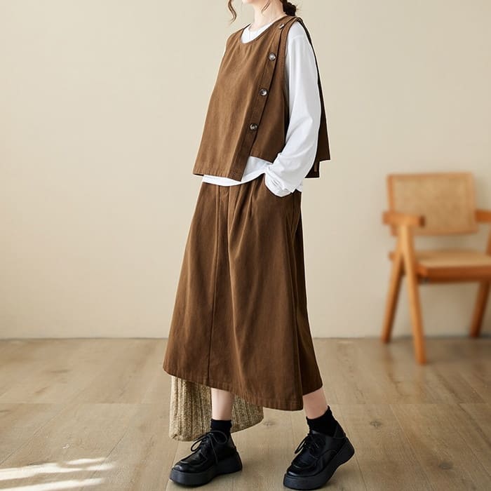 セットアップ レディース サイドボタン ベスト スカート 2点セット 女子会 60代 きれいめ 40代 お出かけ 30代 旅行 50代 春秋 カジュアル 