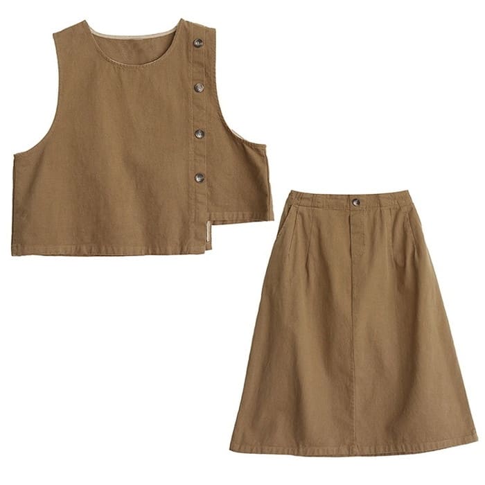 セットアップ レディース サイドボタン ベスト スカート 2点セット 女子会 60代 きれいめ 40代 お出かけ 30代 旅行 50代 春秋 カジュアル 