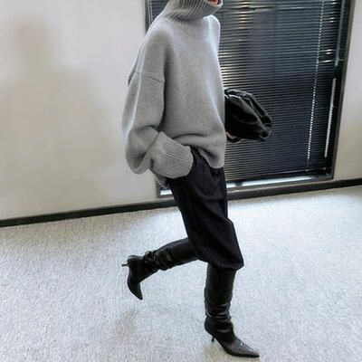 ニット セーター トップス タートルネック ハイネック レディース ドロップショルダー カジュアル シンプル エレフェミニン きれいめ 可愛い おしゃれ 