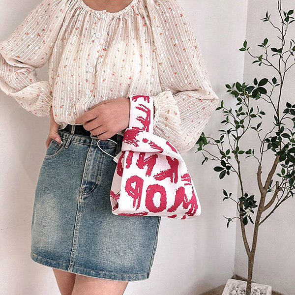 ニット バッグ ニットバッグ マルシェバッグ トートバッグ 縦型 ミニバッグ マルシェ レディース お洒落 送料無料 韓国 かぎ針 クロシェ編み ハンドバッグ 