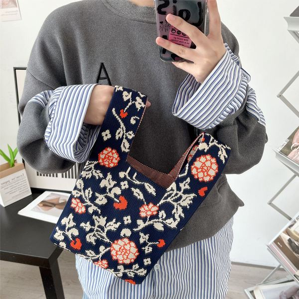 ニット バッグ ニットバッグ マルシェバッグ トートバッグ 縦型 ミニバッグ マルシェ レディース お洒落 送料無料 韓国 かぎ針 クロシェ編み ハンドバッグ 