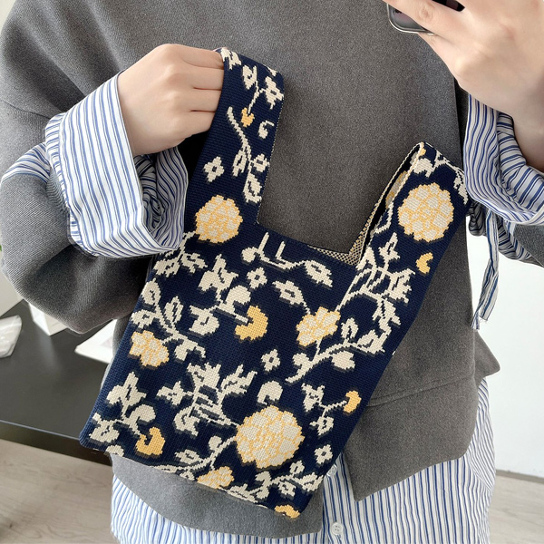 ニット バッグ ニットバッグ マルシェバッグ トートバッグ 縦型 ミニバッグ マルシェ レディース お洒落 送料無料 韓国 かぎ針 クロシェ編み ハンドバッグ 