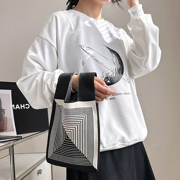 ニット バッグ ニットバッグ マルシェバッグ トートバッグ 縦型 ミニバッグ マルシェ レディース お洒落 送料無料 韓国 かぎ針 クロシェ編み ハンドバッグ 