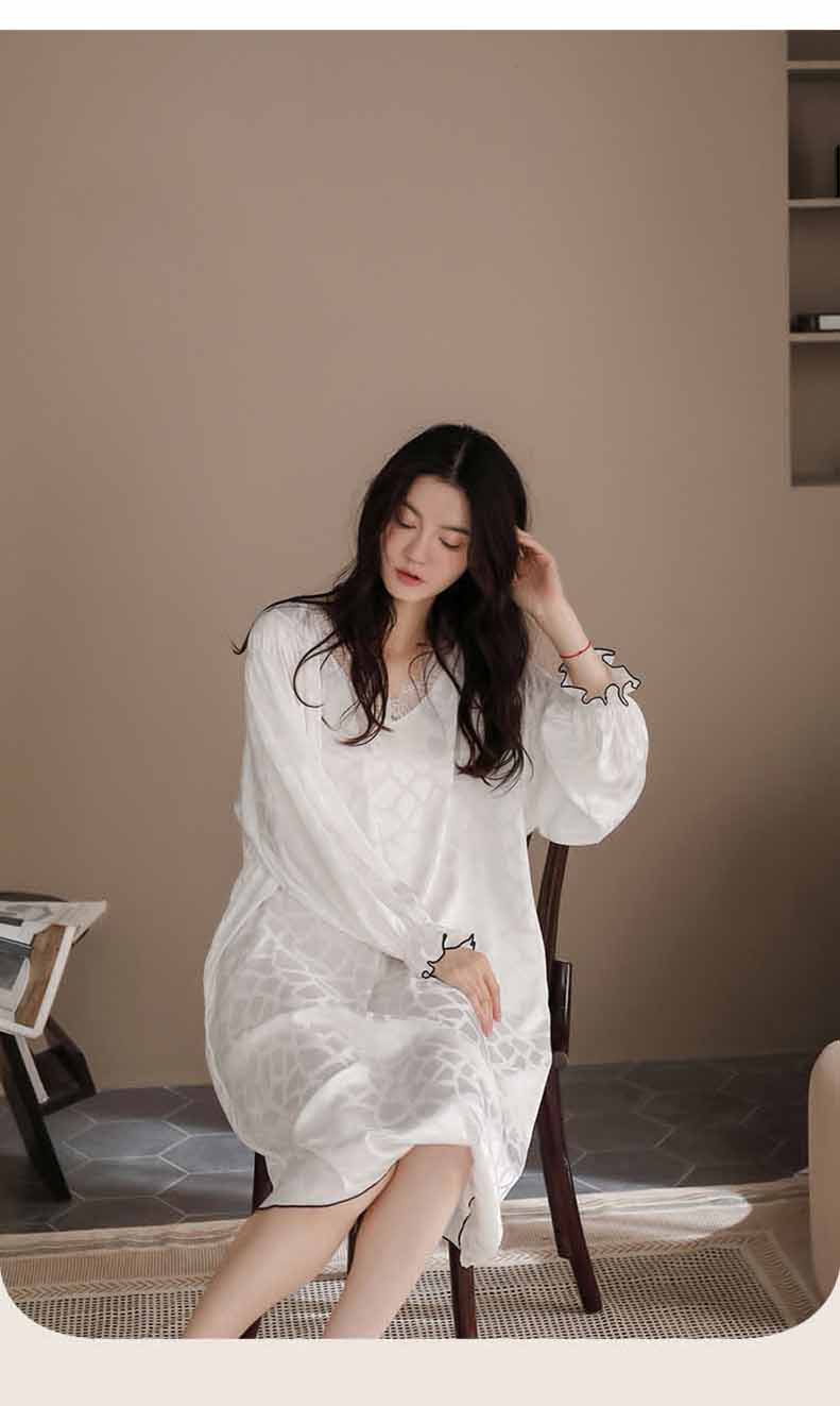 ワンピース パジャマ 長袖 ルームウェア ネグリジェ春秋レースVネック レディース M Tシャツ 無地 L 