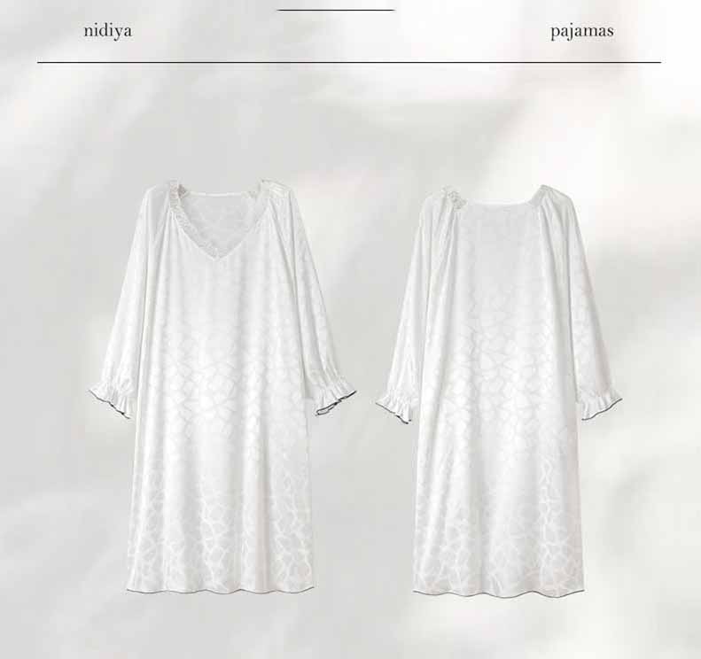 ワンピース パジャマ 長袖 ルームウェア ネグリジェ春秋レースVネック レディース M Tシャツ 無地 L 