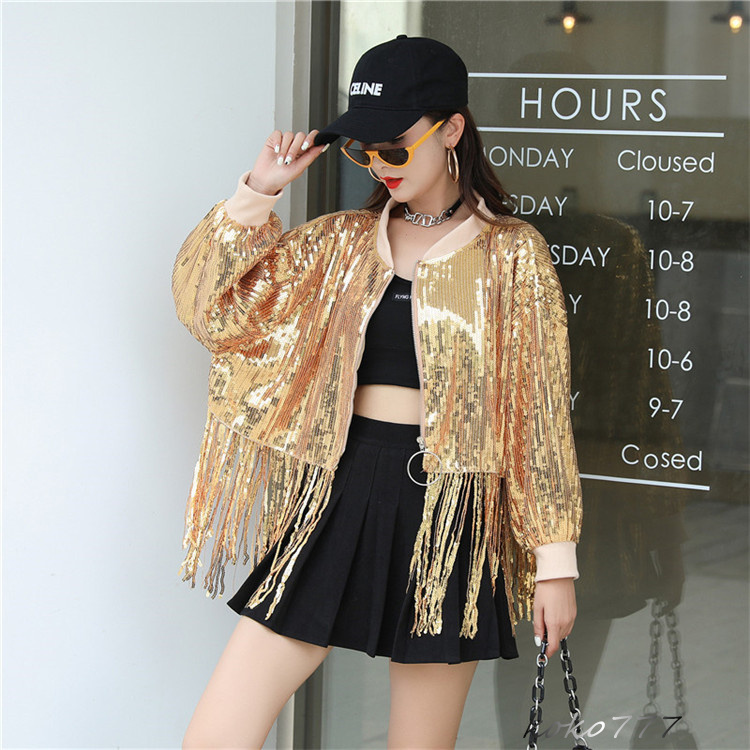 ジャケット レディース コート スパンフリンジ ダンスウェア ヒップホップ 女子外套 発表会 部活 舞台衣装 学園祭 イベント カジュアル アウター 