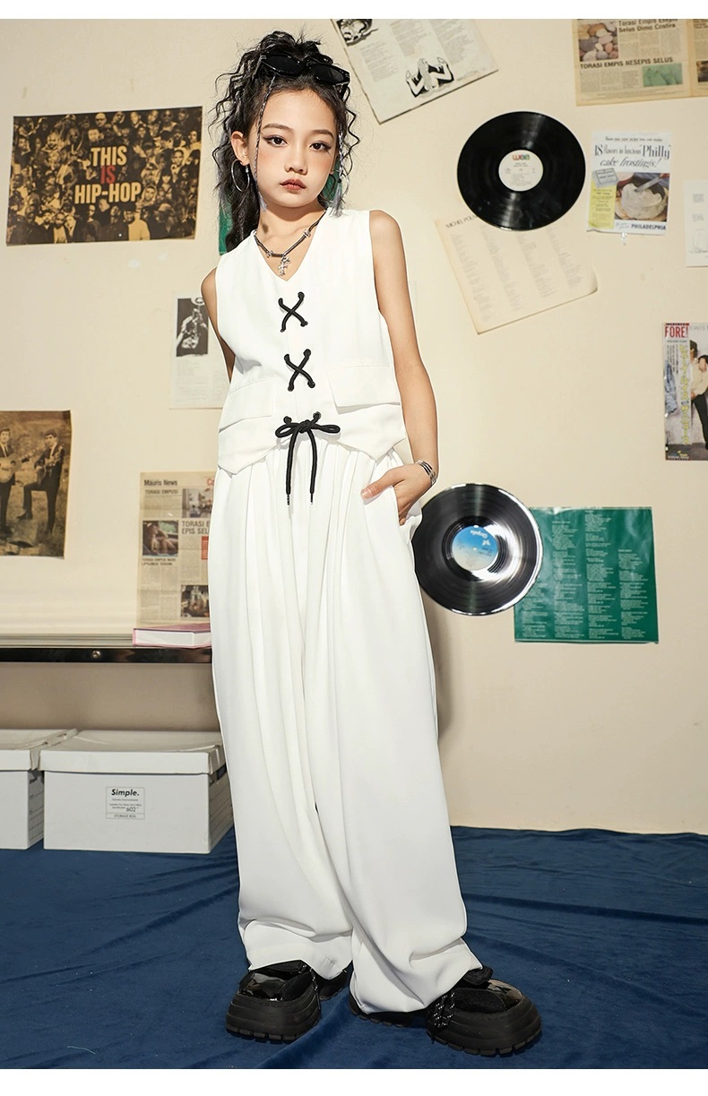 ダンス衣装 キッズ ガールズ ヒップホップ ジャズ K-POP パンツ セットアップ 子供ダンス服 韓国 白 ダンスウェア ベスト キッズダンス衣装 