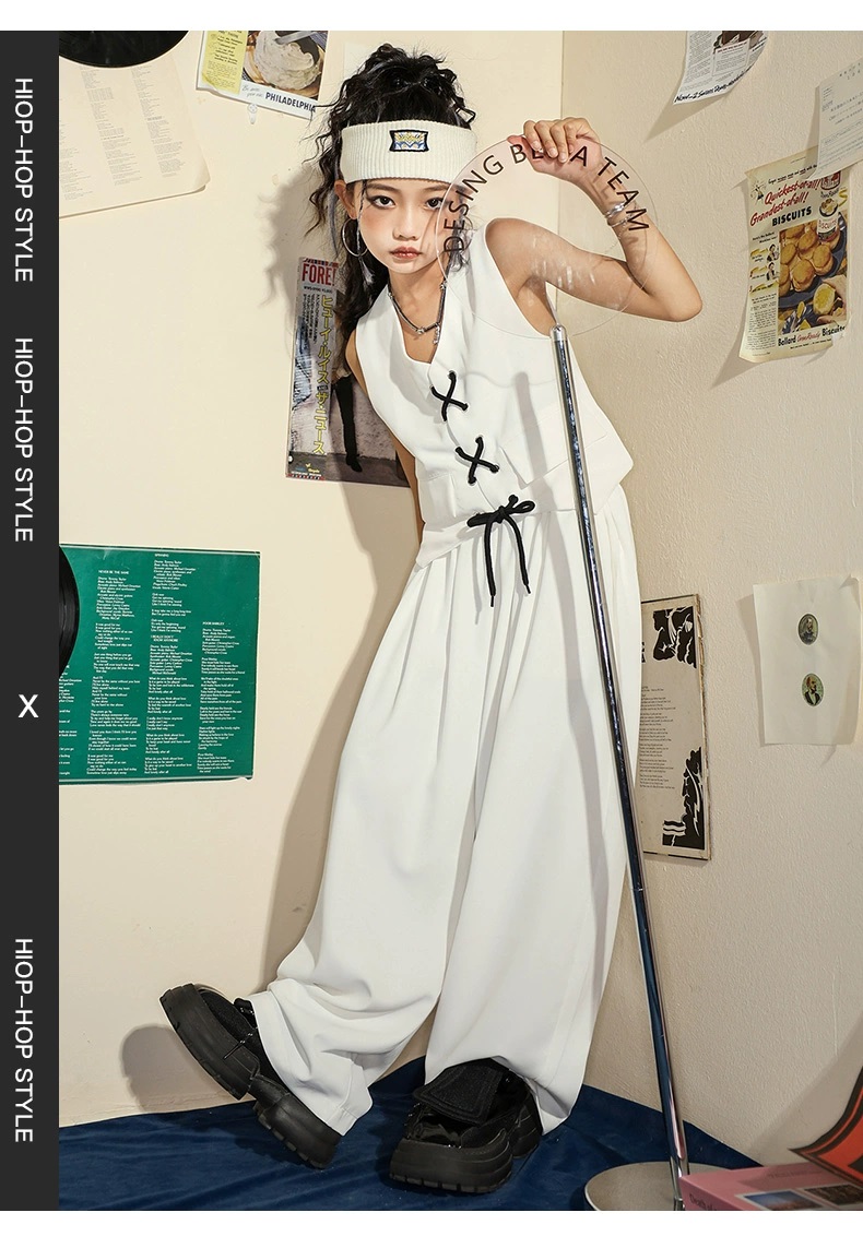 ダンス衣装 キッズ ガールズ ヒップホップ ジャズ K-POP パンツ セットアップ 子供ダンス服 韓国 白 ダンスウェア ベスト キッズダンス衣装 