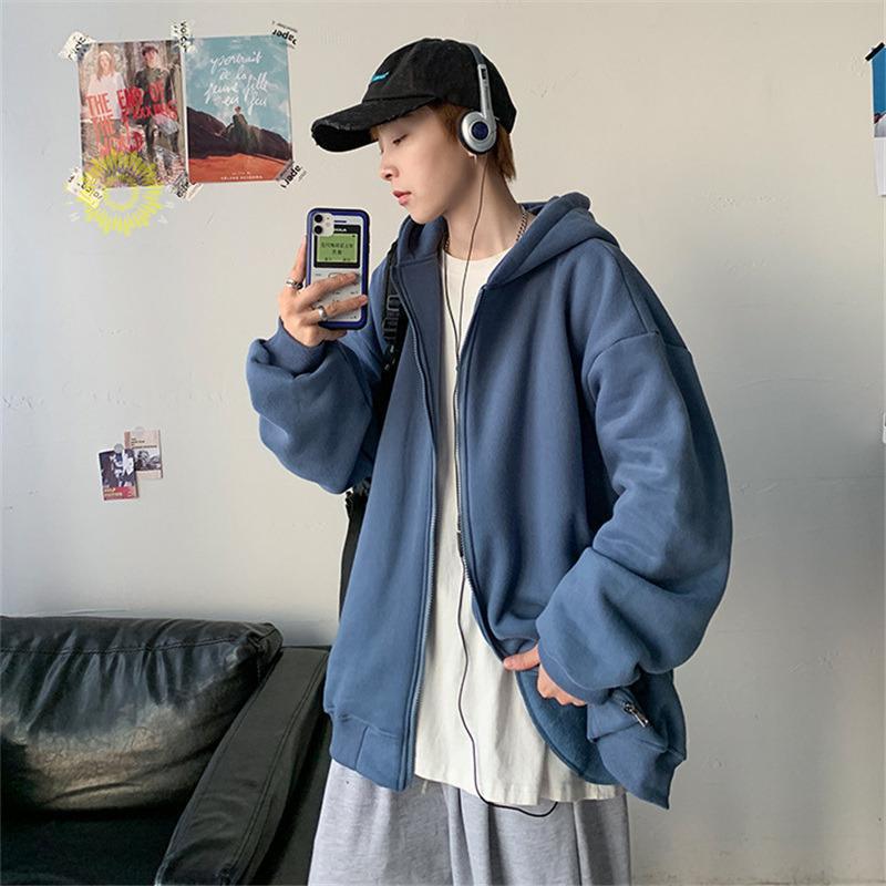 メンズ 長袖 フード付き 運動 裏起毛 ジップアップ ジャケット ビッグシルエット マウンテン秋服 カーディガン 春秋冬 