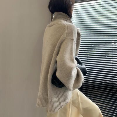 トップス ニット カジュアル きれいめ 長袖 セーター 可愛い ハイネック タートルネック カットソー おしゃれ シンプル レディース ベージ ゆったり フェミニン 