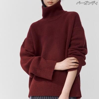 トップス ニット カジュアル きれいめ 長袖 セーター 可愛い ハイネック タートルネック カットソー おしゃれ シンプル レディース ベージ ゆったり フェミニン 