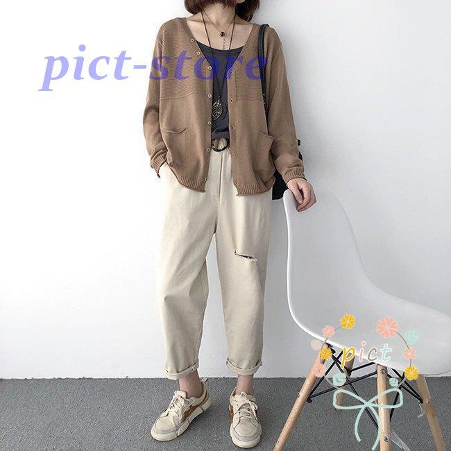 秋新作 ニットカーディガン レディース カーディガン 春秋冬 オフィス 出勤 暖か 羽織り セーター トップス 無地 長袖 シンプル 女子 前開き ショート 