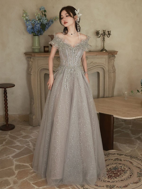 ロングドレス 大人 ピアノ 発表会 キラキラ マキシ丈 オフショルダー 小さいサイズ 母親 大きいサイズ パーティードレス 韓国 結婚式 