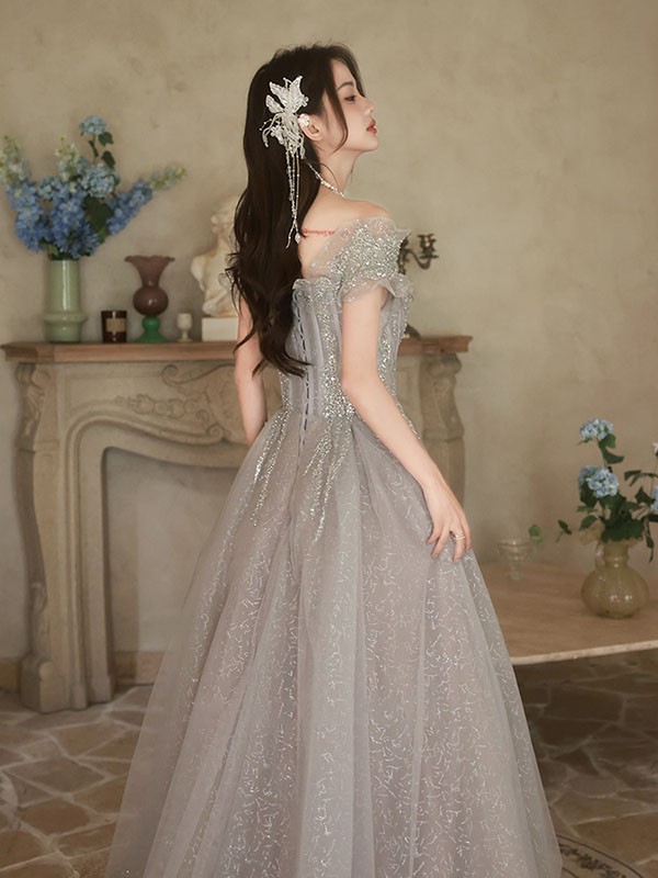 ロングドレス 大人 ピアノ 発表会 キラキラ マキシ丈 オフショルダー 小さいサイズ 母親 大きいサイズ パーティードレス 韓国 結婚式 