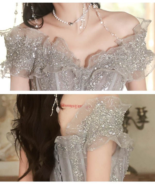 ロングドレス 大人 ピアノ 発表会 キラキラ マキシ丈 オフショルダー 小さいサイズ 母親 大きいサイズ パーティードレス 韓国 結婚式 