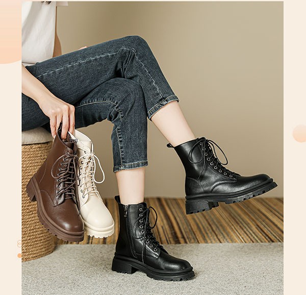 ショートブーツ レディース 歩きやすい レースアップブーツ 編み上げブーツ ミドルブーツ ワークブーツ ラウンドトゥ 厚底ブーツ 