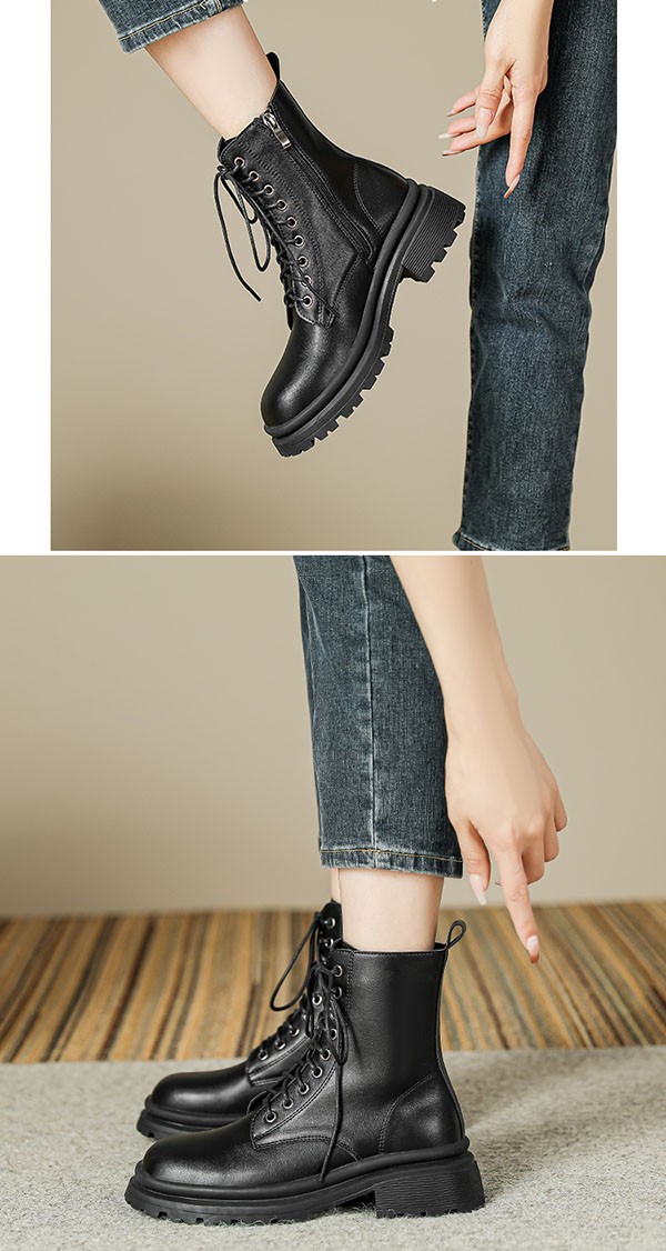 ショートブーツ レディース 歩きやすい レースアップブーツ 編み上げブーツ ミドルブーツ ワークブーツ ラウンドトゥ 厚底ブーツ 