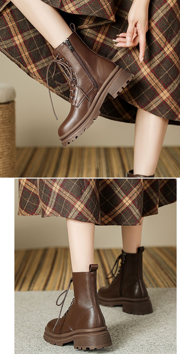 ショートブーツ レディース 歩きやすい レースアップブーツ 編み上げブーツ ミドルブーツ ワークブーツ ラウンドトゥ 厚底ブーツ 