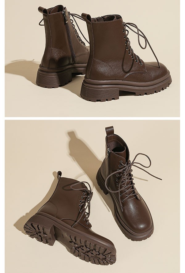 ショートブーツ レディース 歩きやすい レースアップブーツ 編み上げブーツ ミドルブーツ ワークブーツ ラウンドトゥ 厚底ブーツ 