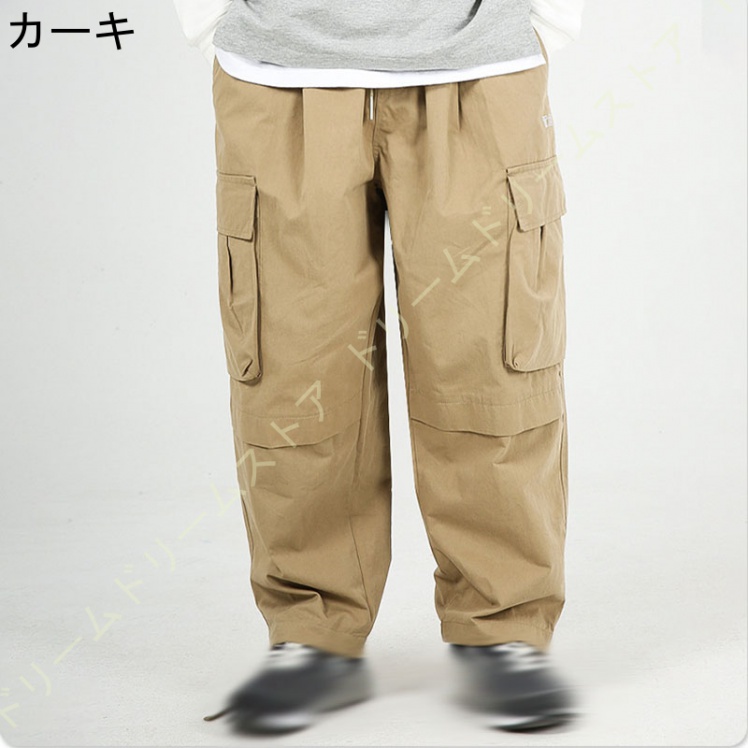 カーゴパンツ メンズ 大きいサイズ ミリタワーク ウエストゴム リラックス ワイドパンツ ワークパンツ パンツチノ カーゴ チノパンツ 黒 イージーパンツ 