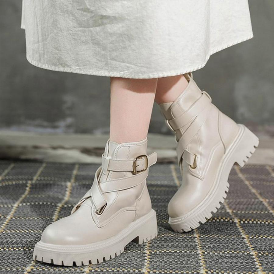 ショットブーツ レディース ローヒール ブーティ リベット付き 履きやすい 美脚ブーツ サイドゴアブーツ 厚底 お洒落 