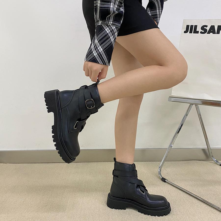 ショットブーツ レディース ローヒール ブーティ リベット付き 履きやすい 美脚ブーツ サイドゴアブーツ 厚底 お洒落 