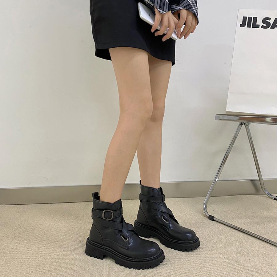 ショットブーツ レディース ローヒール ブーティ リベット付き 履きやすい 美脚ブーツ サイドゴアブーツ 厚底 お洒落 