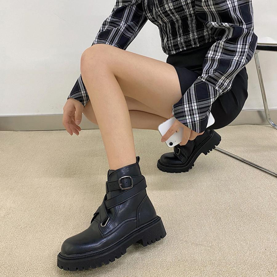 ショットブーツ レディース ローヒール ブーティ リベット付き 履きやすい 美脚ブーツ サイドゴアブーツ 厚底 お洒落 