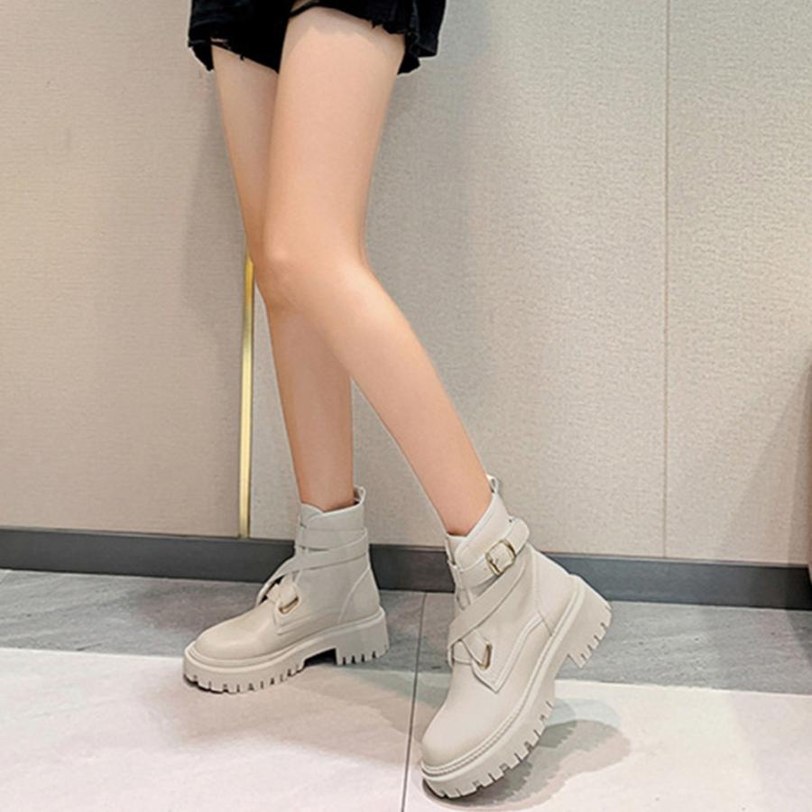 ショットブーツ レディース ローヒール ブーティ リベット付き 履きやすい 美脚ブーツ サイドゴアブーツ 厚底 お洒落 