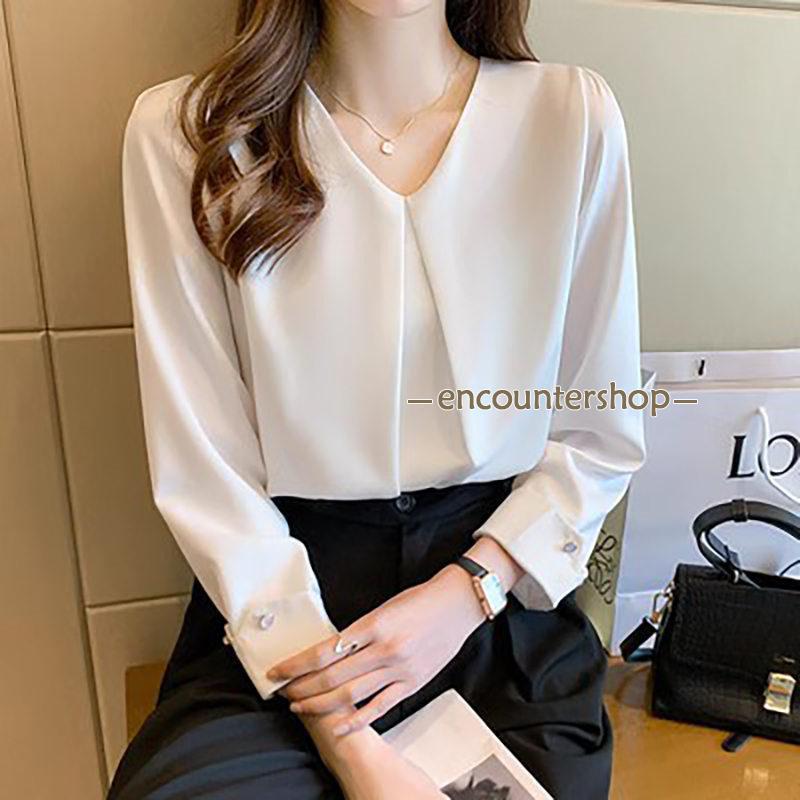 ブラウス レディース 長袖 春秋 Vネック 長袖シャツ おしゃれ ビジネス シフォン 体型カバー OL 通勤 フォーマル シンプル デート トップス 