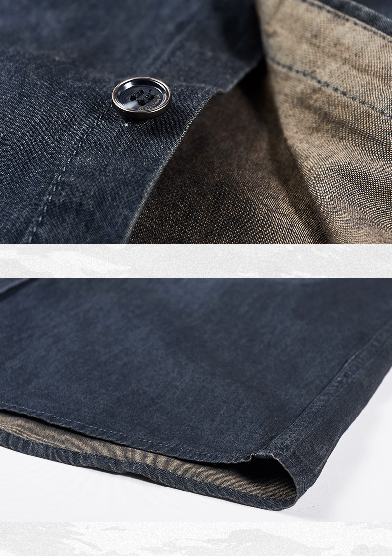 デニムシャツ ワークシャツ メンズ 長袖 ロールアップ可 2WAY トップス ポケット付き ユーズド加工 デニム 色落ち ミリタリーシャツ カジュアルシャツ 
