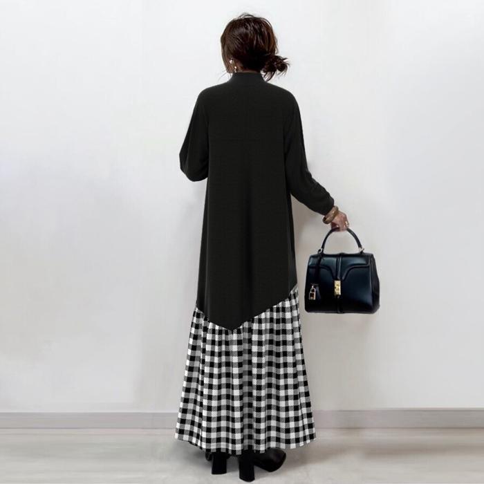 ワンピース ロングワンピース レディース 長袖 ボトルネック ロング丈 春 秋 レイヤード風 冬 チェック柄 40代 重ね着風 20代 