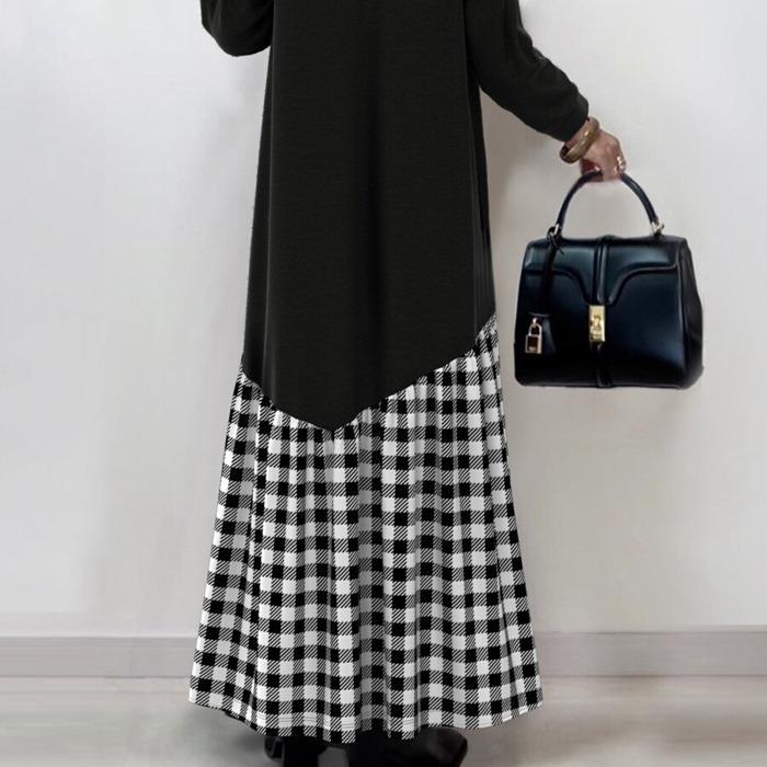 ワンピース ロングワンピース レディース 長袖 ボトルネック ロング丈 春 秋 レイヤード風 冬 チェック柄 40代 重ね着風 20代 