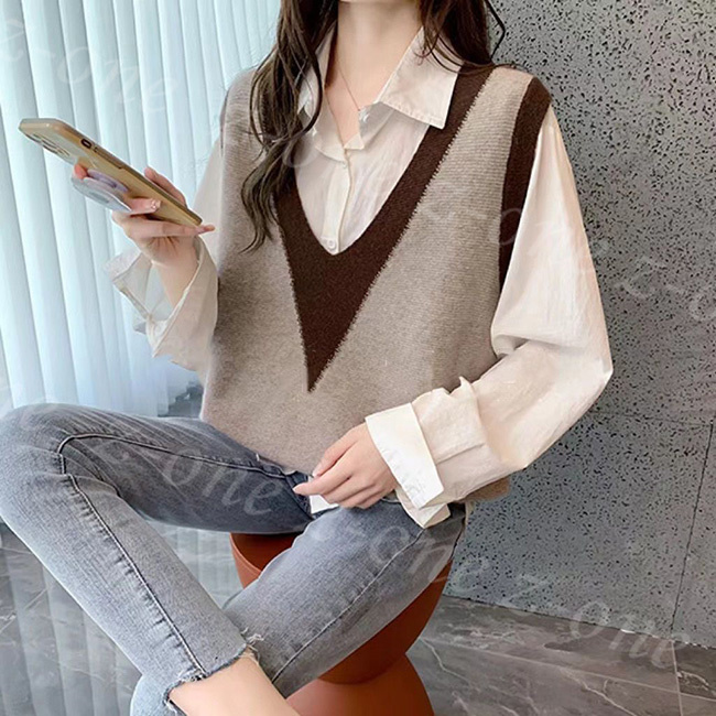 ベスト ニット プルオーバー レディース 新作 Vネック ゆったり アウター 学生 大人 秋冬 保温 春 セーター 通勤 可愛い レイヤード 体型カバー 通学 柔らかい 