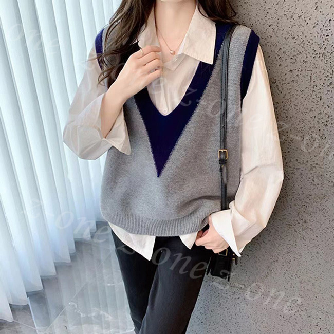 ベスト ニット プルオーバー レディース 新作 Vネック ゆったり アウター 学生 大人 秋冬 保温 春 セーター 通勤 可愛い レイヤード 体型カバー 通学 柔らかい 