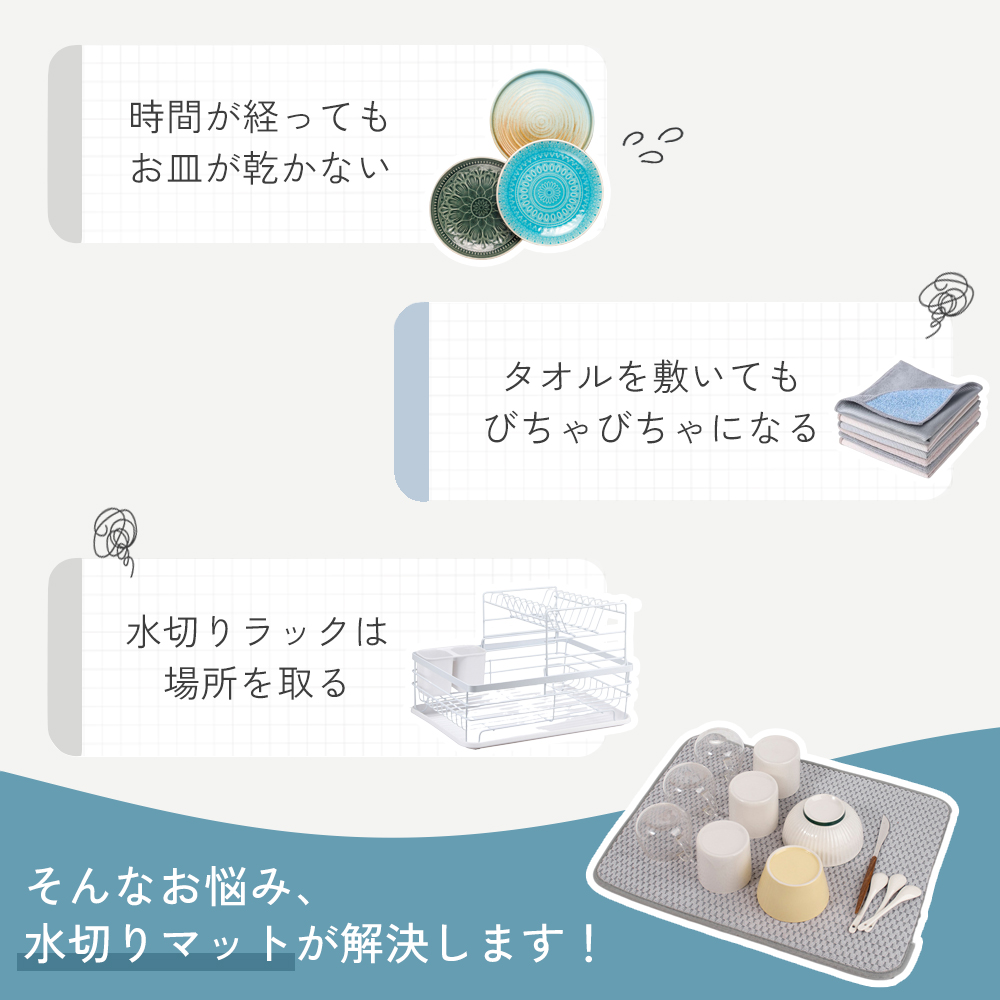 水切りマット 洗濯機 大判 ミニ 吸水速乾マット 食器乾燥マット シンク上 棚シート コンパクト 水切りラック キッチン ラック シンクマット 水切りカゴ 